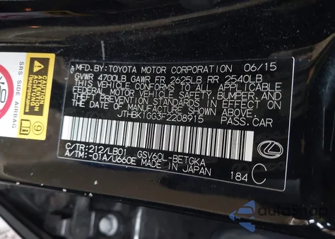 2015 Lexus Es 350 from USA, damaged, VIN JTHBK1GG3F2208915